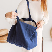 Vente en gros personnalisée Logo français grand marché sac de plage filles cadeau rustique lin épicerie sac à provisions femmes 100% lin sac fourre-tout