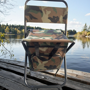 Chaise pliante d'extérieur avec sac de rangement pour glace, dossier portable, haute capacité de charge, chaise de camping et de pêche - Product Image 5