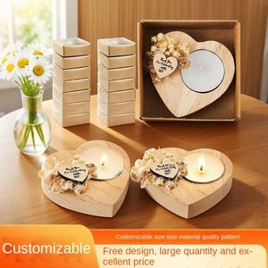 Wooden Candle Stand Heart-Shaped Wedding Valentine's Day Commemorative Gift Handmade Customized Design UV Printing Rustic - Product Image 2