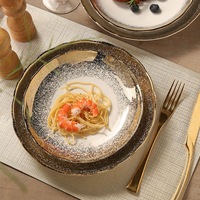 Moderne Luxe Gouden Rand Parel Keramisch Servies Westerse Schotel Fruit Slakom Elegant Serviesgoed Collectie