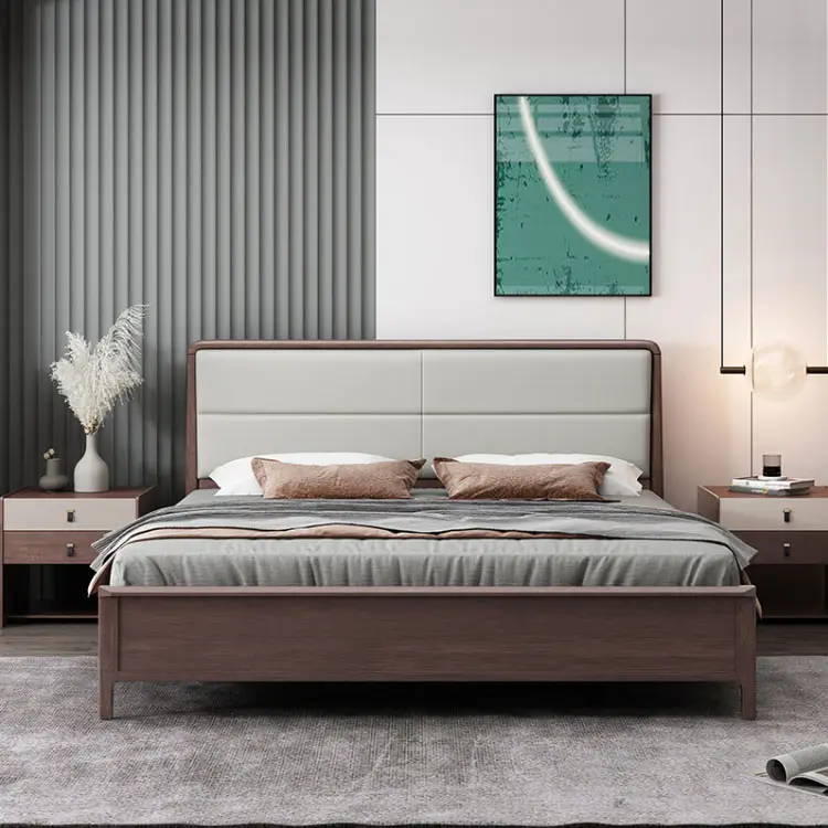 Massief Houten Bed Moderne Minimalistische Master Bedroom Tweepersoons Kingsize Bed Hotel Appartement Opbergbed