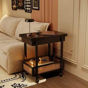 Mesa auxiliar móvil oriental moderna Carro rodante <span class=keywords><strong>de</strong></span> madera maciza con ruedas para sala <span class=keywords><strong>de</strong></span> estar Sofá Mesita <span class=keywords><strong>de</strong></span> <span class=keywords><strong>noche</strong></span> - Product Image 2