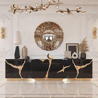Meuble de salle à manger et de salon de luxe, buffet moderne en bois blanc avec métal doré, console