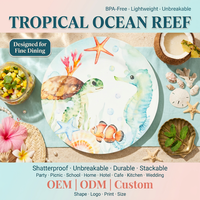 Assiette plate en mélamine écologique OEM ODM motif tortue marine et hippocampe, 8 pouces, compatible lave-vaisselle, pour restaurant et plage