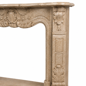 Traditional Marble <b>Fireplace</b> Mantel With Ornate Carving Classic Cream Beige marble Stone Indoor Wood Burning Hearth For Dining R - Product Image 4