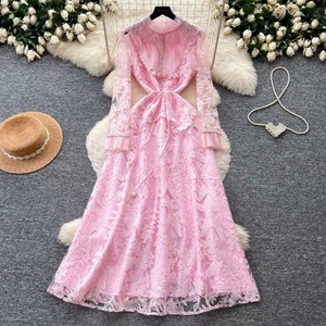 Robe de bureau de qualité supérieure, design coréen, solide, respirante, maxi, manches longues, coupe ajustée, taille haute, mélange polyester et élasthanne - Product Image 1