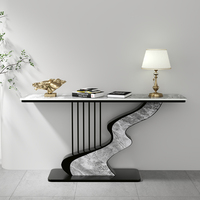 Table console de salon moderne et simple de luxe personnalisable avec dalle de roche en tissu et métal + ardoise pour entrées