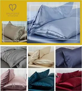 Ipeksi % 100% polyester saten yatak çarşafı set tam boy, 2 yastık kılıfı ile 1 monte 1 düz levha saten levha seti