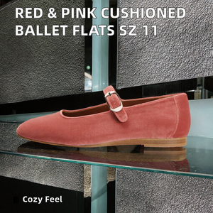 Zapatos Planos de Ballet Rojos y Rosas para Mujer, con Correa y Amortiguación, de PU Suave, Estilo Slip-On, Talla 11, para Primavera, Verano, Otoño e Invierno - Product Image 2