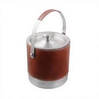 Cubo de Hielo de Acero Inoxidable de Doble Pared, Duradero y de Primera Calidad, con Tapa de Cuero con Diseño Floral, Capacidad de 10L, Estilo Americano para el Hogar o Bar