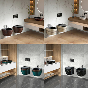 Nouveau rond sans monture chasse d'eau <span class=keywords><strong>murale</strong></span> Wc cuvette de toilette en céramique à la main décor à la maison salle de bain sanitaire mur suspendu ensemble de toilette - Product Image 2