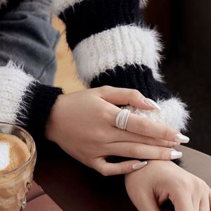 Dylam Specially Design Women Fine Jewelry Daily Wear S925 Silver Rhodium 18k Gold Plated Wide Layer Round <b>Beaded</b> Jewelry Rings - Product Image 3