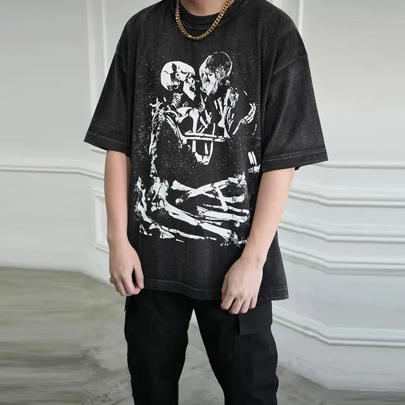 Hip Hop Oversized Vintage Tee Short Sleeves Cotton Black Custom Acid wash Graphic Tshirts Men Streetwear T-Shirts