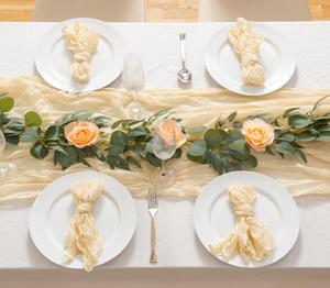 Camino de mesa de gasa Rectangular, tela arrugada rústica para boda, venta al por mayor - Product Image 6