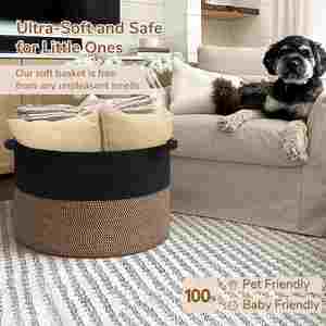 <b>Large</b> <b>Storage</b> <b>Baskets</b> for Organizing, 21.7 X 13.8 Living Room Dog Toy Bin Cotton Woven Laundry <b>Basket</b> for Dirty Clothes Pillows - Product Image 5