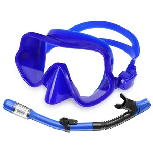 Attrezzatura da gioco per acqua in vetro temperato antiappannamento in Silicone con tubo di respirazione mascherina per immersione Set maschera per Snorkel a secco