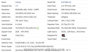 Pantalla Automotriz Innolux DJ070NA-03J de 7 Pulgadas, 50 Pines FPC, 100% Nueva, Pantalla LCD TFT WLED de 800x480, en Existencia, Envío Rápido - Product Image 4