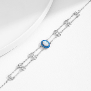 S925 Silver Opal <b>Bracelet</b> With Round Diamonds Rhodium Plated Chain Link Women's Classic Everyday Wear Jewelry - Product Image 5