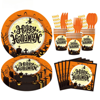 Ensemble de vaisselle pour fête d'Halloween, sorcière, citrouille, assiettes en papier, gobelets, serviettes, nappe, couverts en plastique, décoration de fête d'Halloween