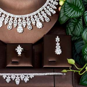 Nueva hoja gota de agua 4 Uds conjuntos de pendientes de collar conjuntos de joyería de circón cúbico para Dubai Nigeria mujeres joyería nupcial Bijoux S-334 - Product Image 3
