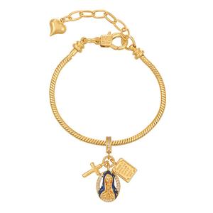 Bracelet <span class=keywords><strong>BD</strong></span>-L5505 plaqué or avec émail et incrustations de zirconiums, breloque médaille religieuse, trèfle, coccinelle, pour femme, fille et garçon - Product Image 2