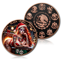Pièce de monnaie personnalisée en cuivre fin 999 de 1 once, motif Dia De Los Muertos Santa Queen, pièce de défi en métal gaufrée pour Noël