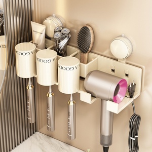 Soporte de pared con ventosa para cepillos de dientes, sin perforaciones, para baño, con soporte para secador de pelo, pasta de dientes, cepillos de dientes y vaso para enjuague bucal - Product Image 2