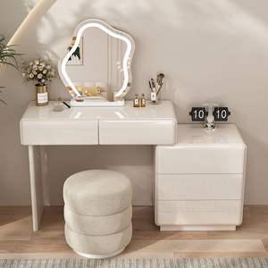 <span class=keywords><strong>Commode</strong></span> moderne européenne simple <span class=keywords><strong>avec</strong></span> miroir de maquillage LED intégré, bureau intelligent et rangement intégré, en bois, pour chambre et hôtel - Product Image 3