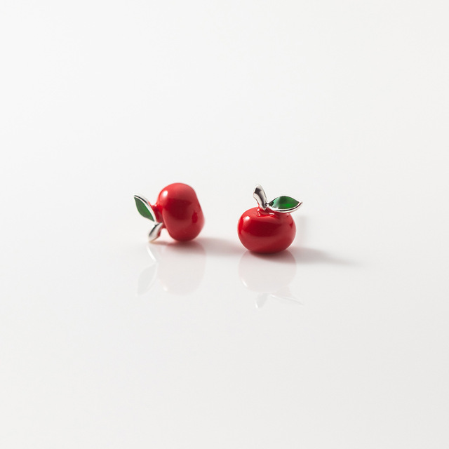 Fashionable Hot Selling Creative for Women Girls 925 Silver Cute Earrings Fruit Red Apple Earrings