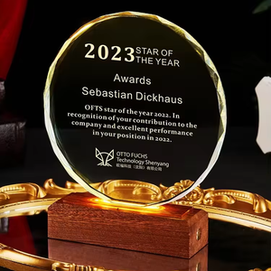 Factory Wholesale Custom K9 Crystal Glass Wooden Trophy Laser Engraved High Quality Blank Crystal Award Trophy with Led Base