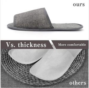 Chaussons jetables biodégradables gris à bout ouvert en coton et lin, écologiques, modernes, de luxe, avec logo personnalisé pour spa et hôtel - Product Image 4