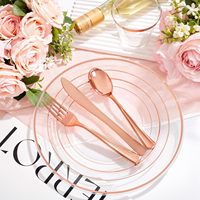 150 pièces – Vaisselle de luxe jetable en plastique or rose, assiettes et gobelets résistants à la chaleur, compatibles micro-ondes, sans BPA, pour 25 personnes