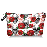 Meilleures ventes Sacs de maquillage promotionnels OEM sublimation doux Gothic Spooky Floral Skull Printed Travel Cosmetic Bags for Women