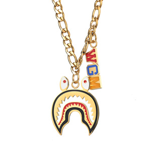 Unique street style shark necklace, unisex design, exaggerated hip-hop sweater <b>chain</b> pendant. - Product Image 5