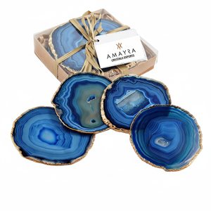 Sous-verres en agate naturelle Sous-verres géode couleur bleue avec placage doré | Acheter en ligne sur Amayra Crystals Exports - Product Image 1