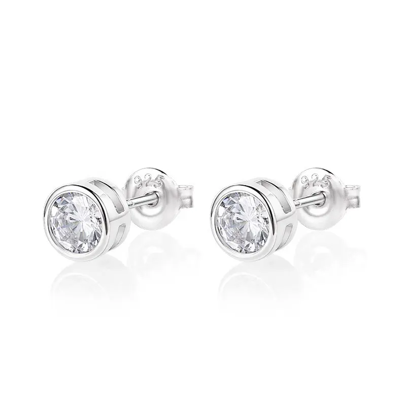 classic one stone studs round cubic zirconia bezel setting earrings