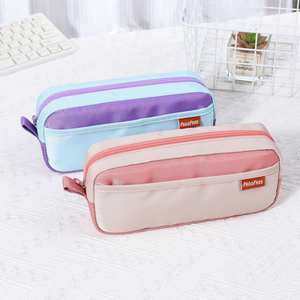 Trousse à crayons carrée simple de haute qualité et grande capacité ; Pochette à papeterie double couche en toile sans fermeture pour l'école primaire/secondaire - Product Image 2