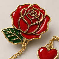 Broche en émail souple Rose de la Saint-Valentin, pendentif cœur, chaîne dorée, bijoux d'amour, badges en gros, broche de revers en métal personnalisée
