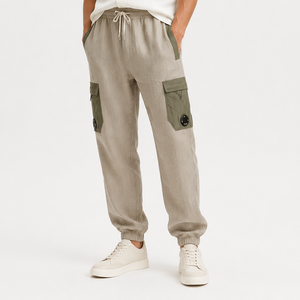 Pantaloni Jogger da Uomo alla Moda in Stile Retrò, Impermeabili, in Lino Color Block, Stile Britannico, Personalizzabili con Logo Ricamato OEM - Product Image 1