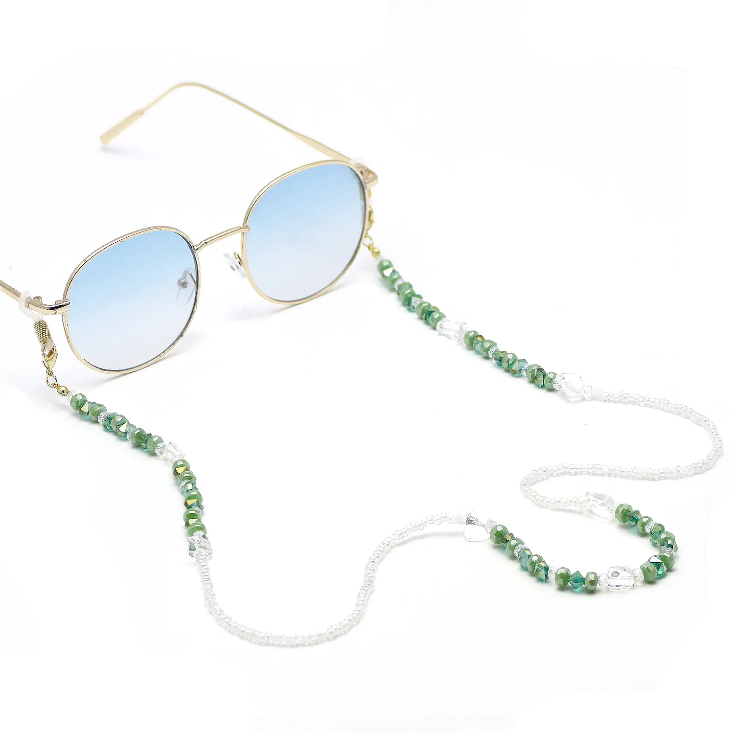 Offre Spéciale Lecture Lunettes Chaîne En Pierre De Cristal Vert Perles Rondes Lunettes De Soleil Porte-Chaîne Sangle de Cou