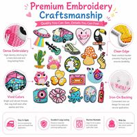 Lot de patchs brodés thermocollants et à coudre Kawaii rétro mignons en forme de cœur, OVNI, guitare, cassette, appareil photo, pieuvre, toucan