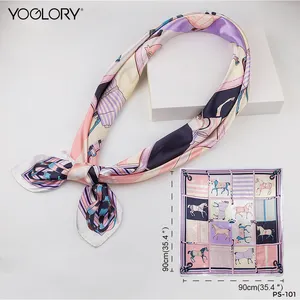 90*90 cm Square Size Imitated Silk Scarf & horse key chain or bag charm for Woman Gift Set for Valentine's Day or Mother's Day