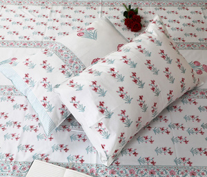Hand Block Print Floral Cotton Bedsheet Set Jaipur Boho Indian Bedding with Pillowcases Flat <b>Sheet</b> <b>King</b> <b>Size</b> Bedding Set - Product Image 6