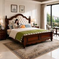 Cadre de lit moderne classique en pin massif écologique avec tête de lit capitonnée, tailles spéciales de luxe, mobilier de chambre pour hôtel et villa