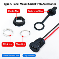LN-022 2-Pin Typ-C Einbaubuchse, reversibel, 12 mm rundes Gewindeloch, 24AWG, 14 cm Kabel, RoHS, CE, USB-C Stromanschlussbuchse