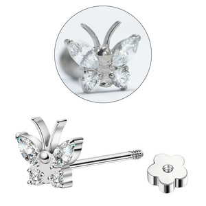 F136 <b>Titanium</b> Butterfly Zircon <b>Stud</b> Earrings G23 <b>Titanium</b> Pierced Jewelry Gift For Women - Product Image 4