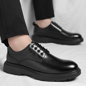 Chaussures Richelieu en cuir pour hommes, bout rond, à lacets, semelle souple en caoutchouc, pour mariage, couleur unie, automne, tenue de ville formelle - Product Image 2