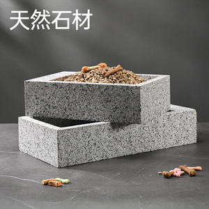 Natural Stone Pet Feeding Trough Square Non Slip Dog Cat Bowl For Food Water Small Medium Large Size - Product Image 2