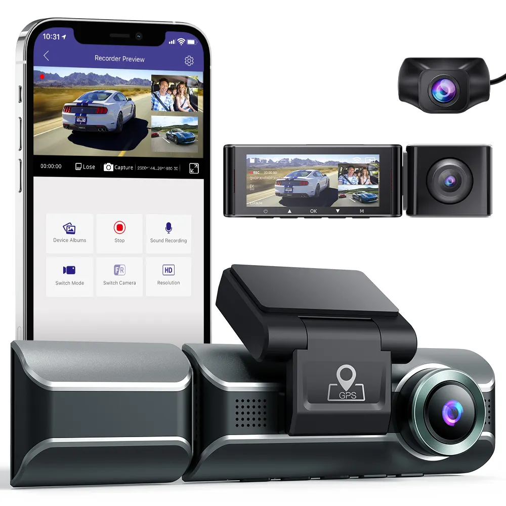 AZDOME M550 3 Camera 4K+1080P+1080P Car DVR GPS WiFi Logger Night Vision Dash Cam with Rearview Lens 3 Channel auto electronics