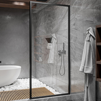Panel de Ducha de Vidrio Templado de 10 mm de Espesor con Marco Dorado, Estilo Simple, Mampara de Vidrio para Baño con Marco de Aluminio